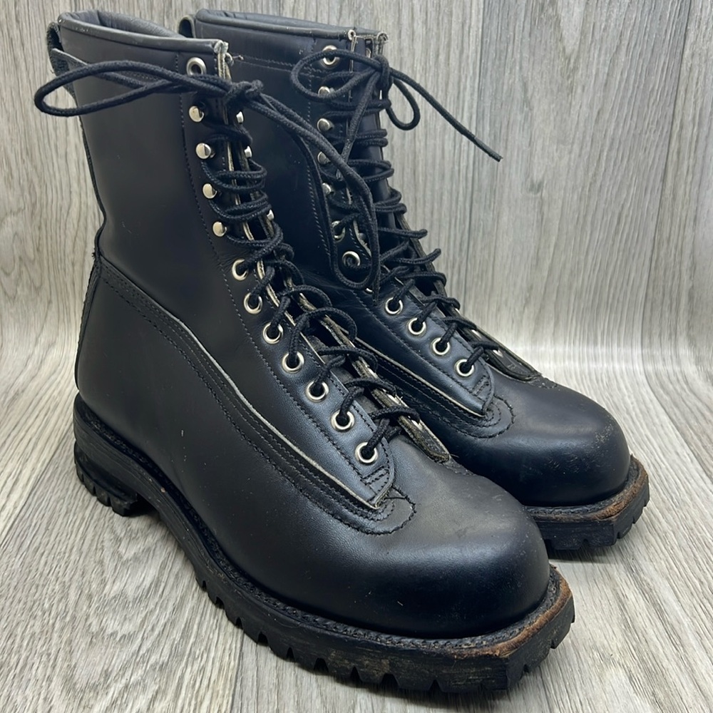 Vibram Black Leather Logger Combat Military Boots